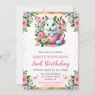 Aquarell-Osterhase Frühlingsblumen Geburtstag Einladung