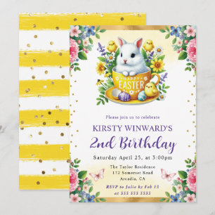 Aquarell-Osterhase Frühlingsblumen Geburtstag Einladung