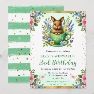 Aquarell-Osterhase Frühlingsblumen Geburtstag Einladung