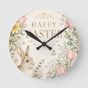 Aquarell-Osterhase-Grußkarte, Pastell  Runde Wanduhr