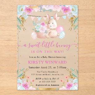 Aquarell-Osterhase und Blumen Baby Shower Acryleinladungen