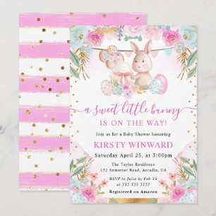Aquarell-Osterhase und Blumen Baby Shower Einladung