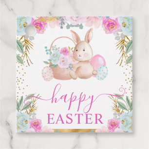 Aquarell-Osterhase und Blumen Geschenkanhänger