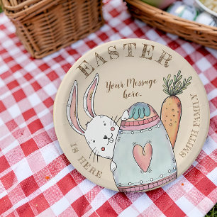 Aquarell-Osterhase und Ei . Ostern ist da! Pappteller
