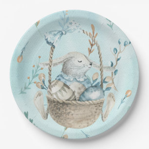 Aquarell-Osterhasen-Eier-Korb Pappteller