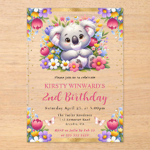 Aquarell-Osterkoala & Frühlingsblumen Geburtstag Acryleinladungen