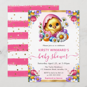 Aquarell-Osterküken-Frühlingsblumen-Baby-Party Einladung