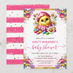 Aquarell-Osterküken-Frühlingsblumen-Baby-Party Einladung