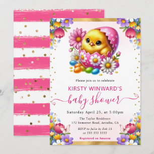 Aquarell-Osterküken-Frühlingsblumen-Baby-Party Einladung