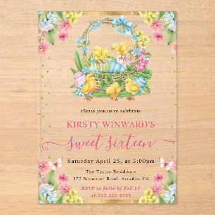 Aquarell-Osterküken und -Eier Frühling Sweet 16 Acryleinladungen