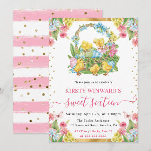 Aquarell-Osterküken und -Eier Frühling Sweet Sixte Einladung