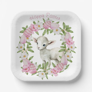 Aquarell-Osterlamm Personalisiert Pappteller