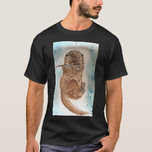 Aquarell-Otter, der Flöte spielt T-Shirt