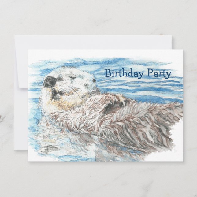 Aquarell Otter Tier GEBURTSTAG Fun PARTY laden Einladung (Vorderseite)