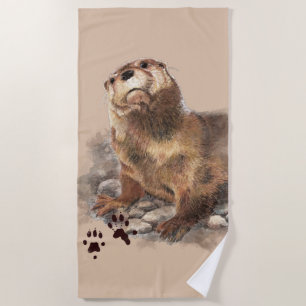Aquarell Otter Tierwelt Strandhandtuch