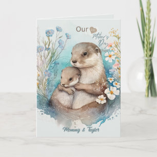 Aquarell Otter und Baby, erster Muttertag Karte