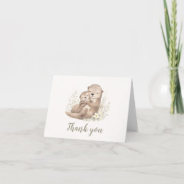 Aquarell-Otterfamilie-Botanische-Baby-Party Dankeskarte