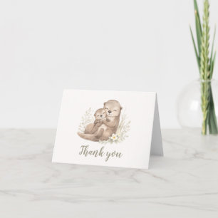 Aquarell-Otterfamilie-Botanische-Baby-Party Dankeskarte