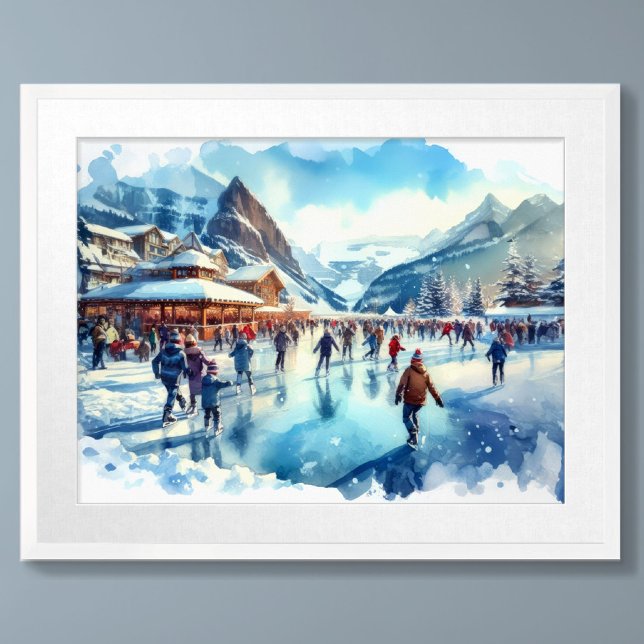 Aquarell Outdoor Ice Skaten Winter Resort Poster (Von Creator hochgeladen)