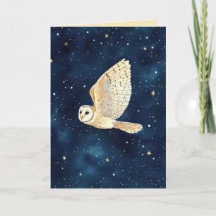 Aquarell Owl Starry Night Xmas Family Foto Karte