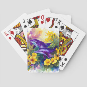 Aquarell-Ozean-Delfine-Tropenblumen Spielkarten