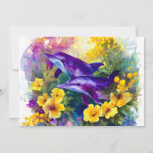 Aquarell-Ozean-Delfine-Tropische Blumen Ankündigung