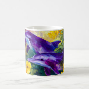 Aquarell-Ozean-Delfine-tropische Blumen Kaffeetasse