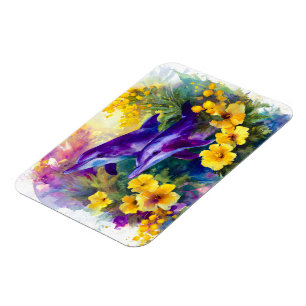 Aquarell-Ozean-Delfine-Tropische-Blumen Magnet