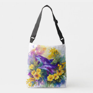 Aquarell-Ozean-Delfine Tropische Blumen Tragetaschen Mit Langen Trägern