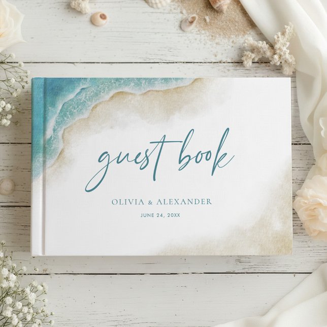 Aquarell-Ozean-Sommer-Strand-Hochzeit Gästebuch (Von Creator hochgeladen)