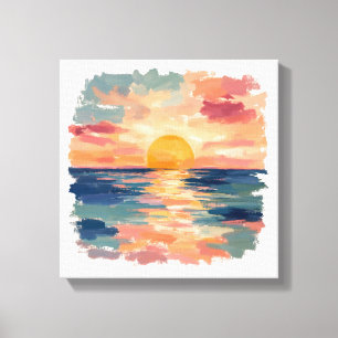 Aquarell-Ozean-Sonnenuntergang-Kunst Leinwanddruck