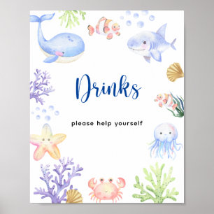 Aquarell-Ozean-Tiere-Baby-Shower - Getränke Poster
