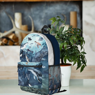 Aquarell-Ozean-Tiere   Monogramm Bedruckter Rucksack