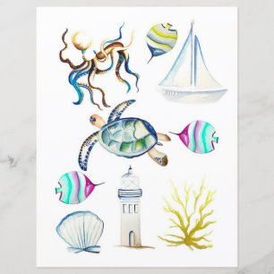 Aquarell-Ozeanelemente zum Ausschneiden und Collag