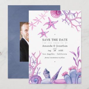Aquarell-Ozeanleben-nautische Hochzeitsfotografie Save The Date