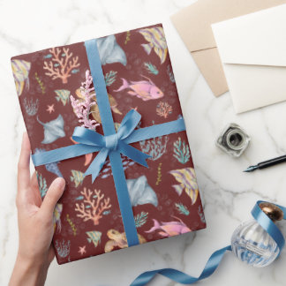 Aquarell-Ozeanleben strukturierte Sangria Geschenkpapier