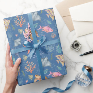 Aquarell-Ozeanleben Texturiert Blau Geschenkpapier