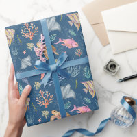 Aquarell-Ozeanleben Texturiert Dunkles Azurblau