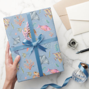 Aquarell-Ozeanleben Texturiert Hellblau Geschenkpapier