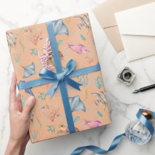 Aquarell-Ozeanleben Texturiert Hellorange Geschenkpapier