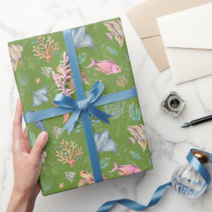 Aquarell-Ozeanleben Texturierte Avocado Geschenkpapier