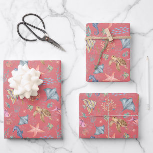Aquarell-Ozeanleben Texturierte Wassermelone Geschenkpapier Set