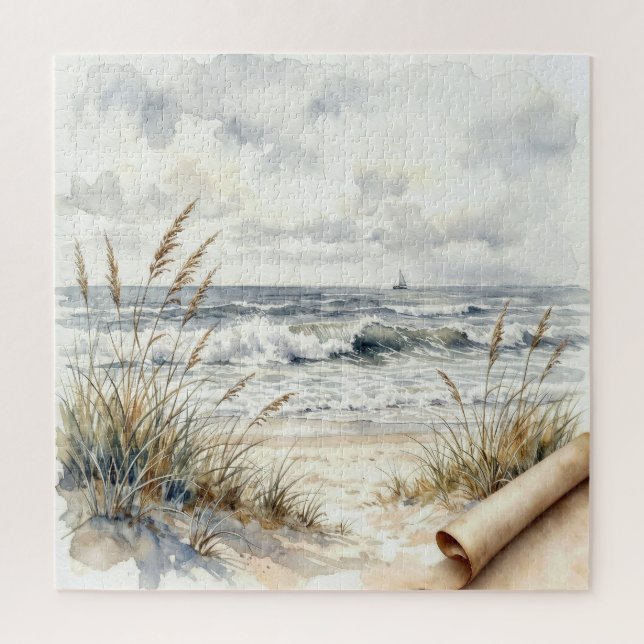 Aquarell-Ozeanstrand mit gewelltem Papier Puzzle (Vertikal)