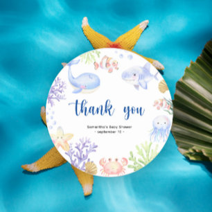 Aquarell-Ozeantiere - Danke Baby Shower Runder Aufkleber