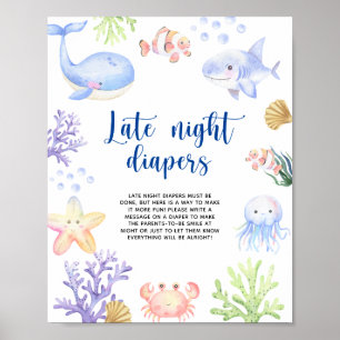 Aquarell-Ozeantiere - Späte Nachtwindeln Poster