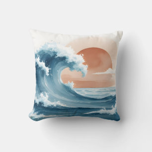 Aquarell-Ozeanwelle-Sonnenuntergang Küstenschmei Kissen