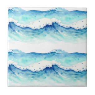 Aquarell-Ozeanwellen-Rahmen Fliese