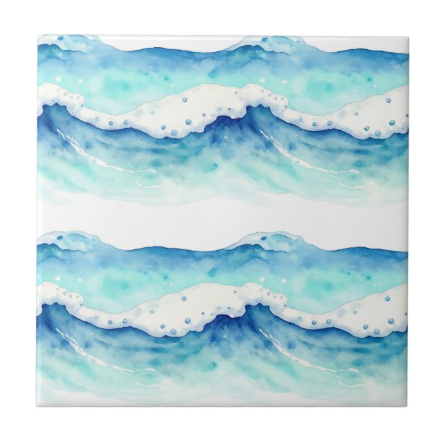 Aquarell-Ozeanwellen-Rahmen Fliese (Vorderseite)