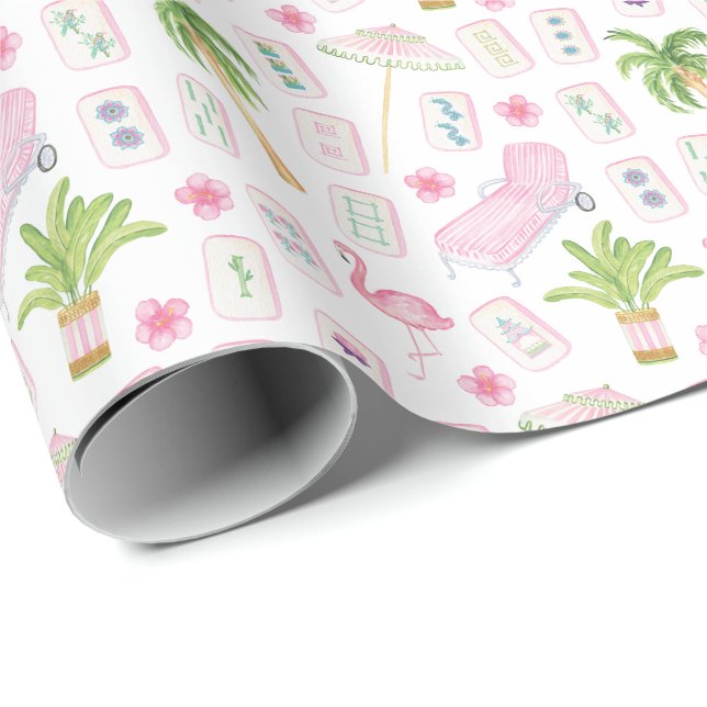 Aquarell Palm Beach Mahjong Geschenkpapier (Rolleneckpunkt)