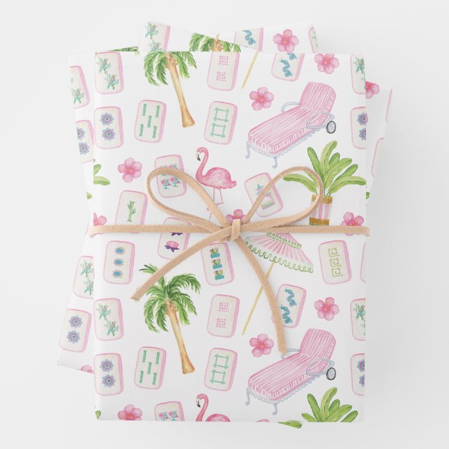 Aquarell Palm Beach Mahjong Geschenkpapier Set (Beispiel)